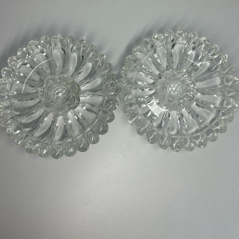 🐕3/20 Vintage Hazel Atlas Daisy Candlestick Holders - Set of 2